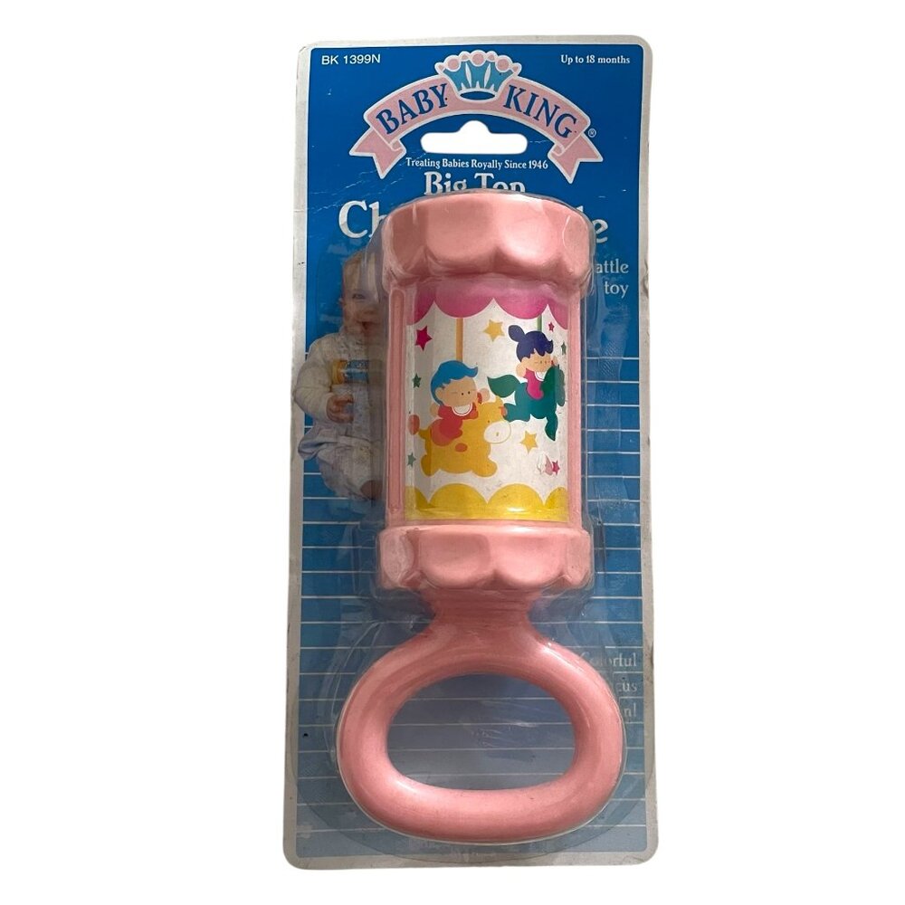 NEW Vintage 1994 Baby King Big Top Chime Rattle Toy Pastel Pink Plastic